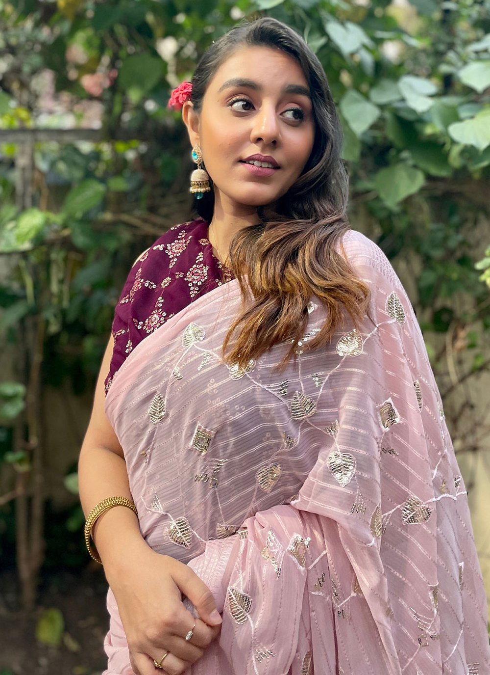 Contemporary Georgette Pink Embroidered Saree