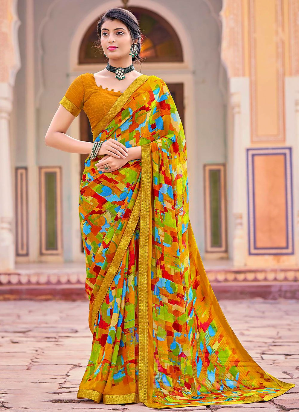 Contemporary Faux Chiffon Multi Colour Print Saree
