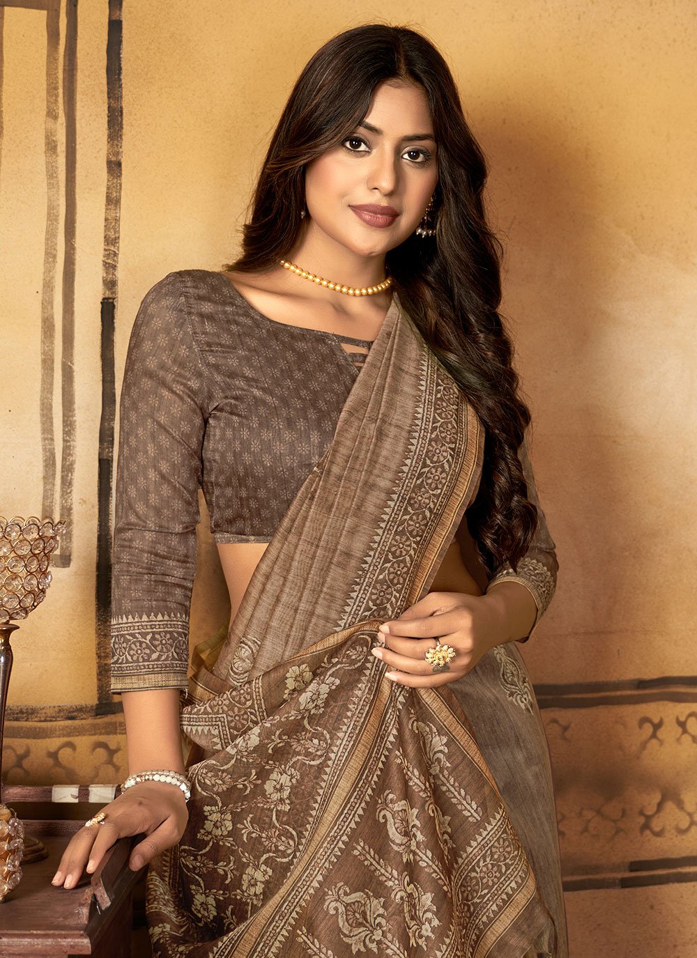 Contemporary Chanderi Silk Grey Digital Print Saree