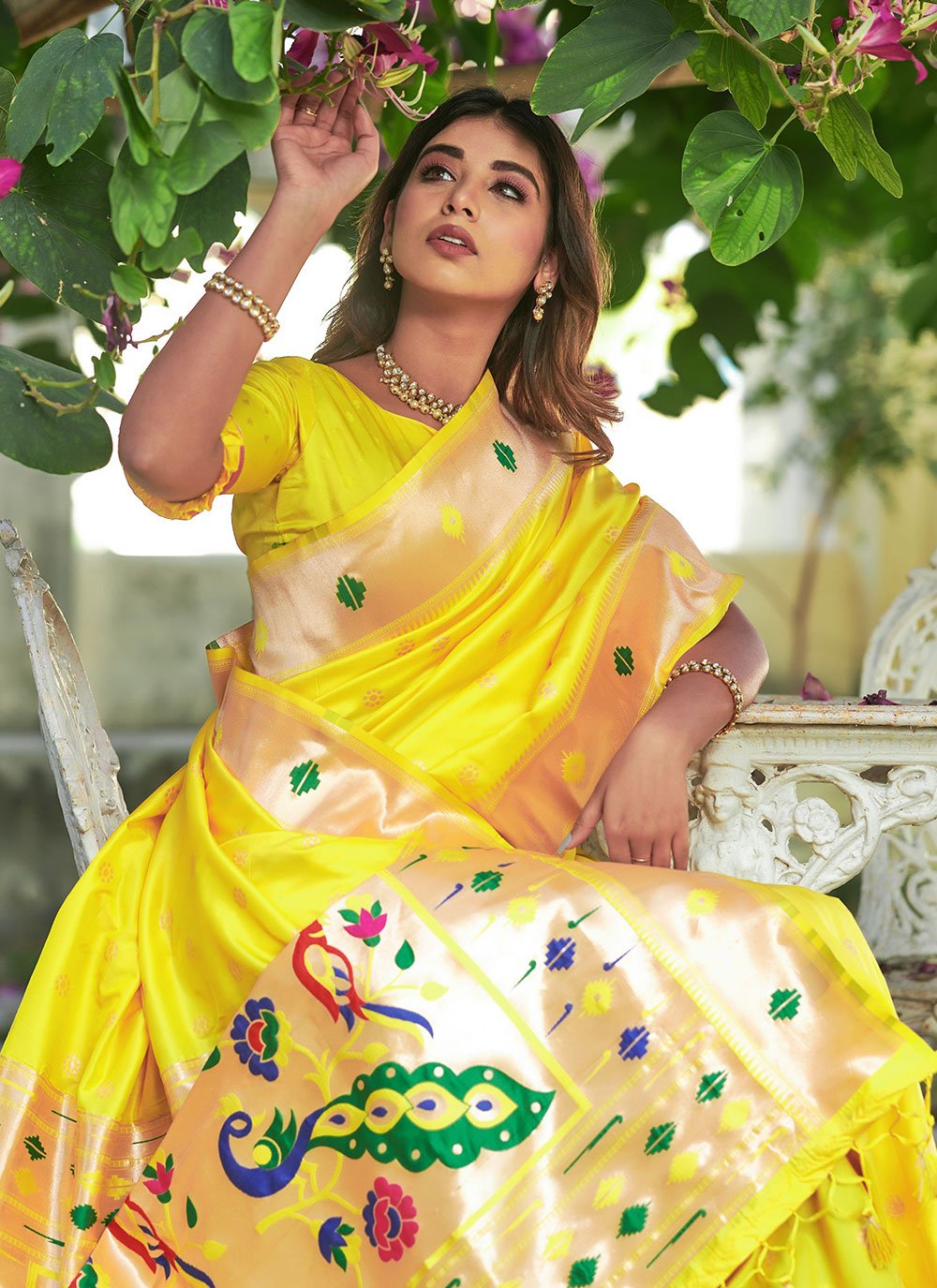 Contemporary Banarasi Silk Yellow Woven Saree