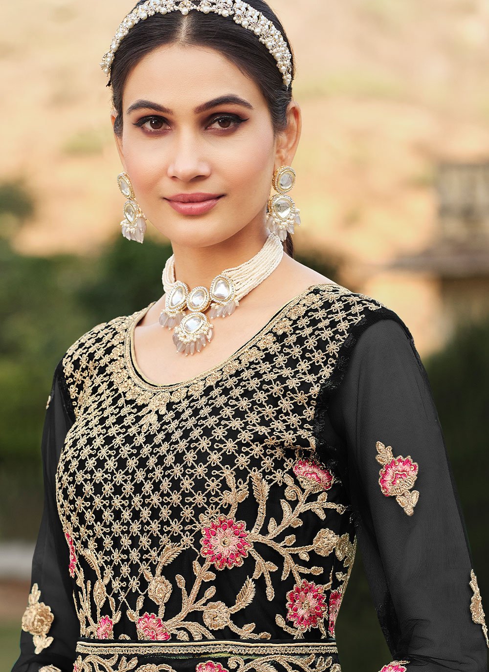 Anarkali Suit Net Black Cord Work Salwar Kameez