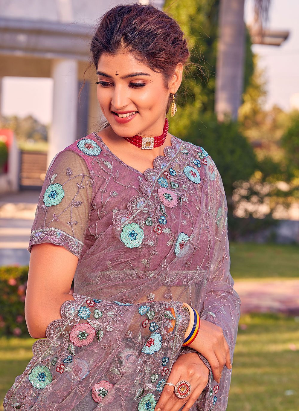 Classic Net Grey Booti Saree