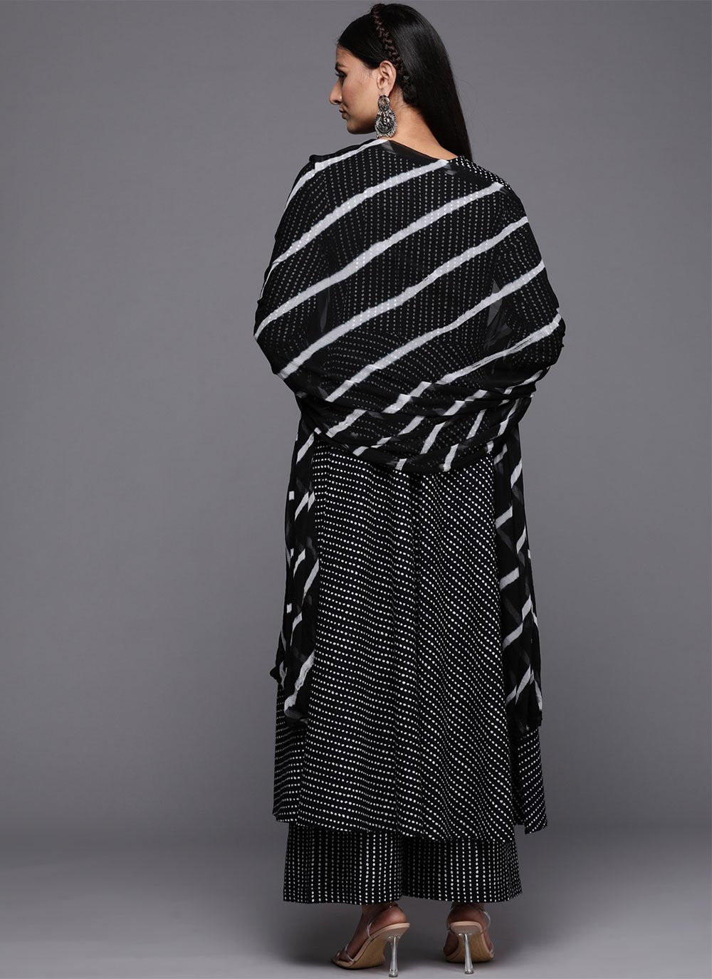 Anarkali Suit Cotton Black Polka Dotted Salwar Kameez