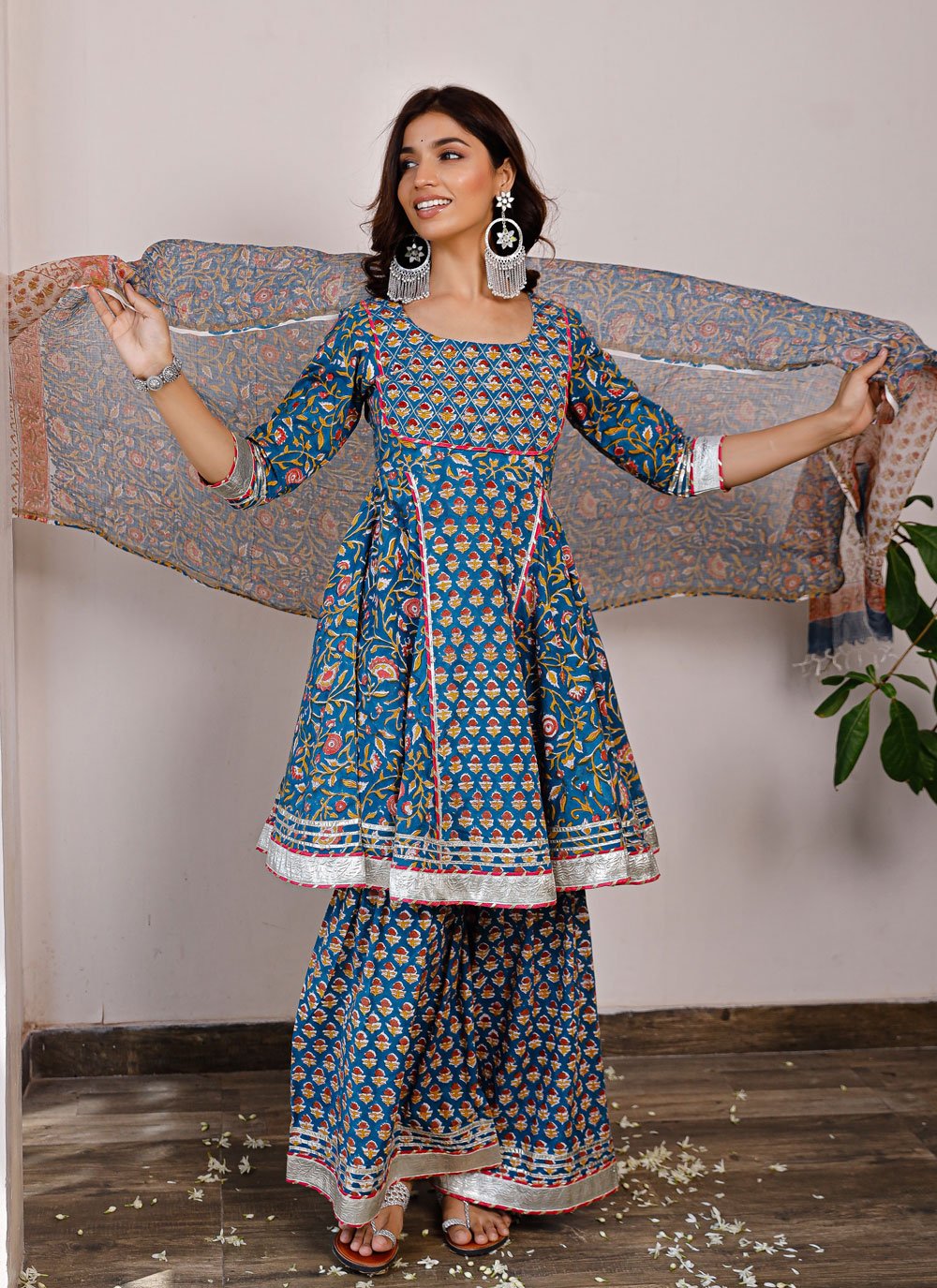 Palazzo Salwar Suit Cotton Blue Digital Print Salwar Kameez