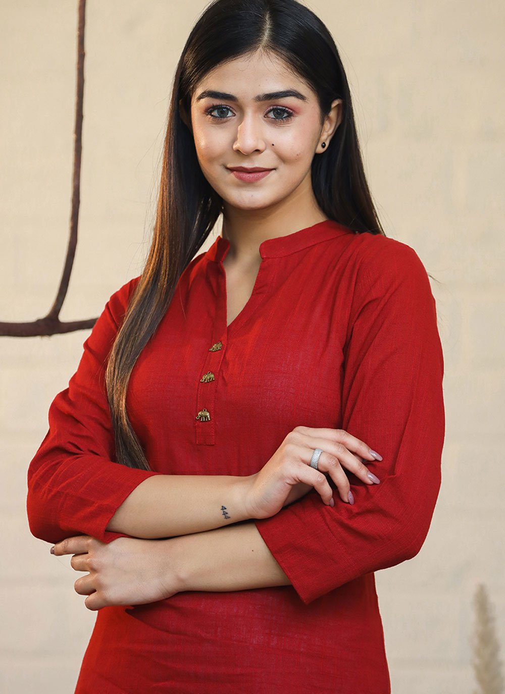 Casual Kurti Cotton Red Plain Kurtis