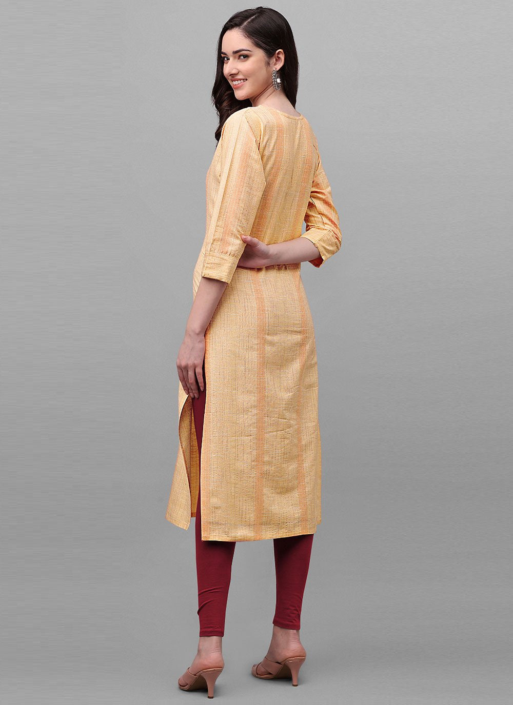 Casual Kurti Cotton Orange Weaving Kurtis