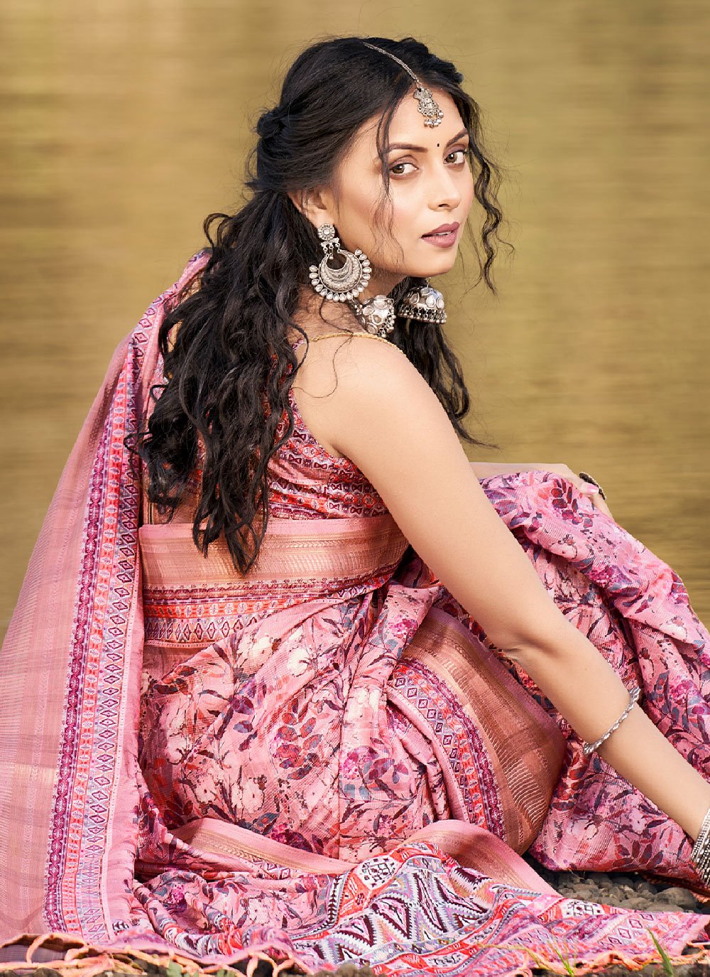 Classic Cotton Jacquard Pink Patch Border Saree