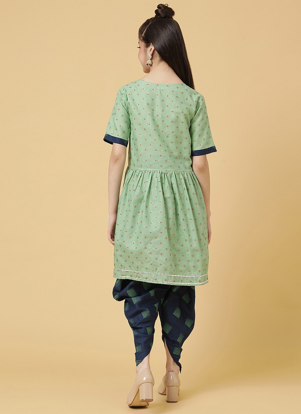 Dhoti Kurta Cotton Green Foil Print Kids
