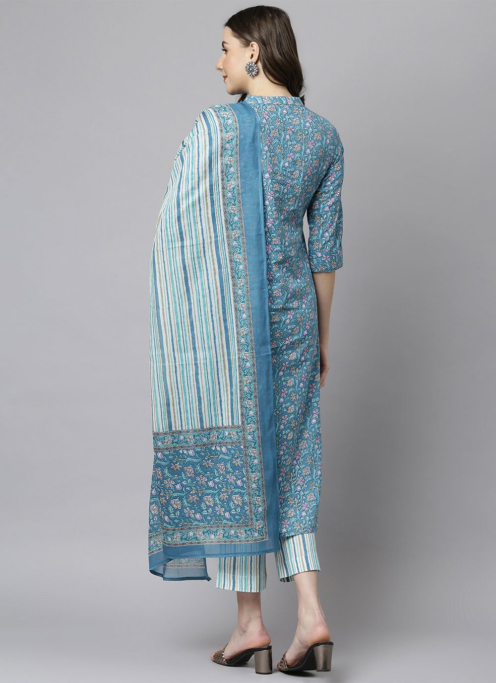 Salwar Suit Cotton Aqua Blue Floral Patch Salwar Kameez