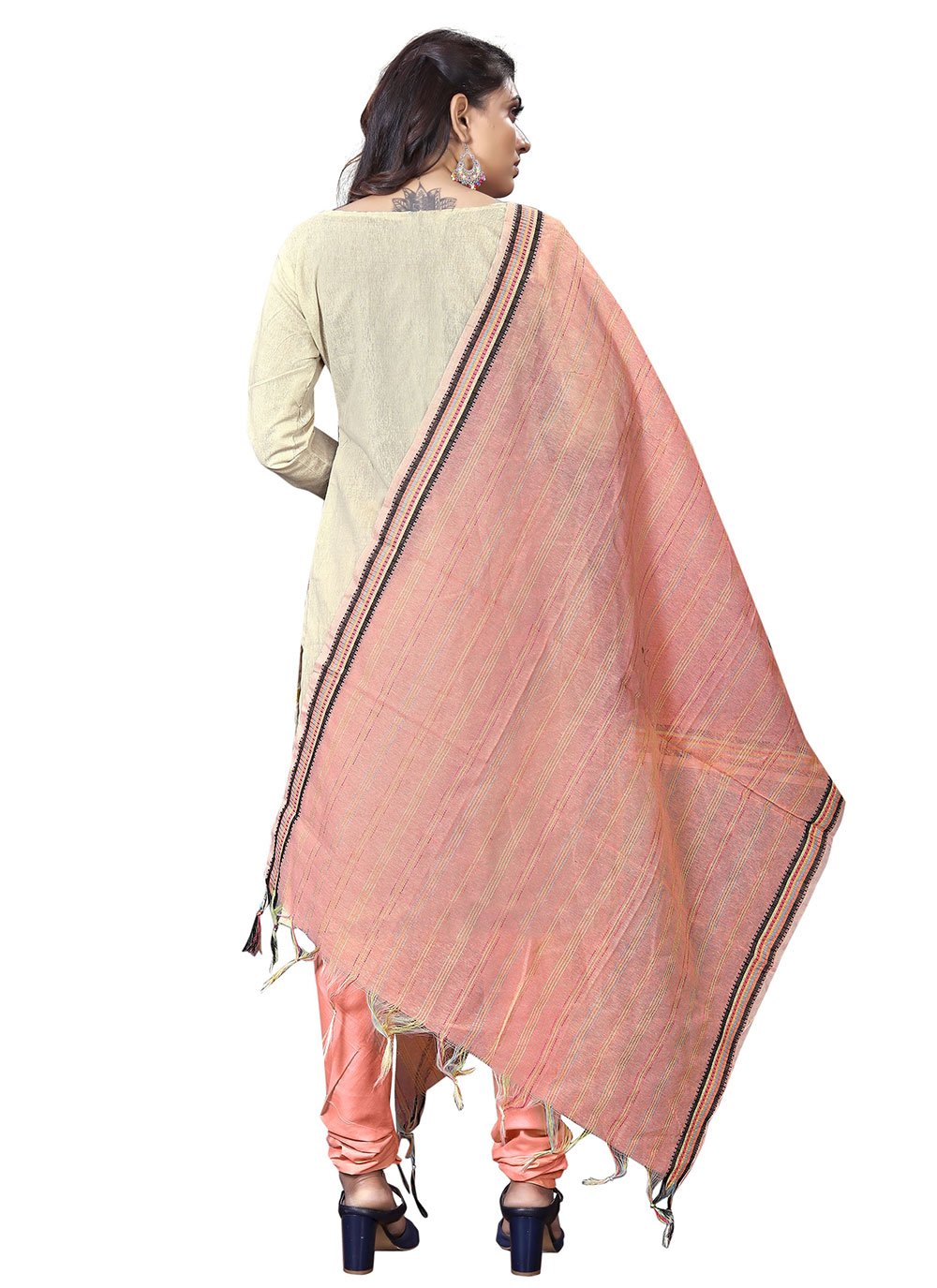 Churidar Suit Cotton Khadi Off White Embroidered Salwar Kameez
