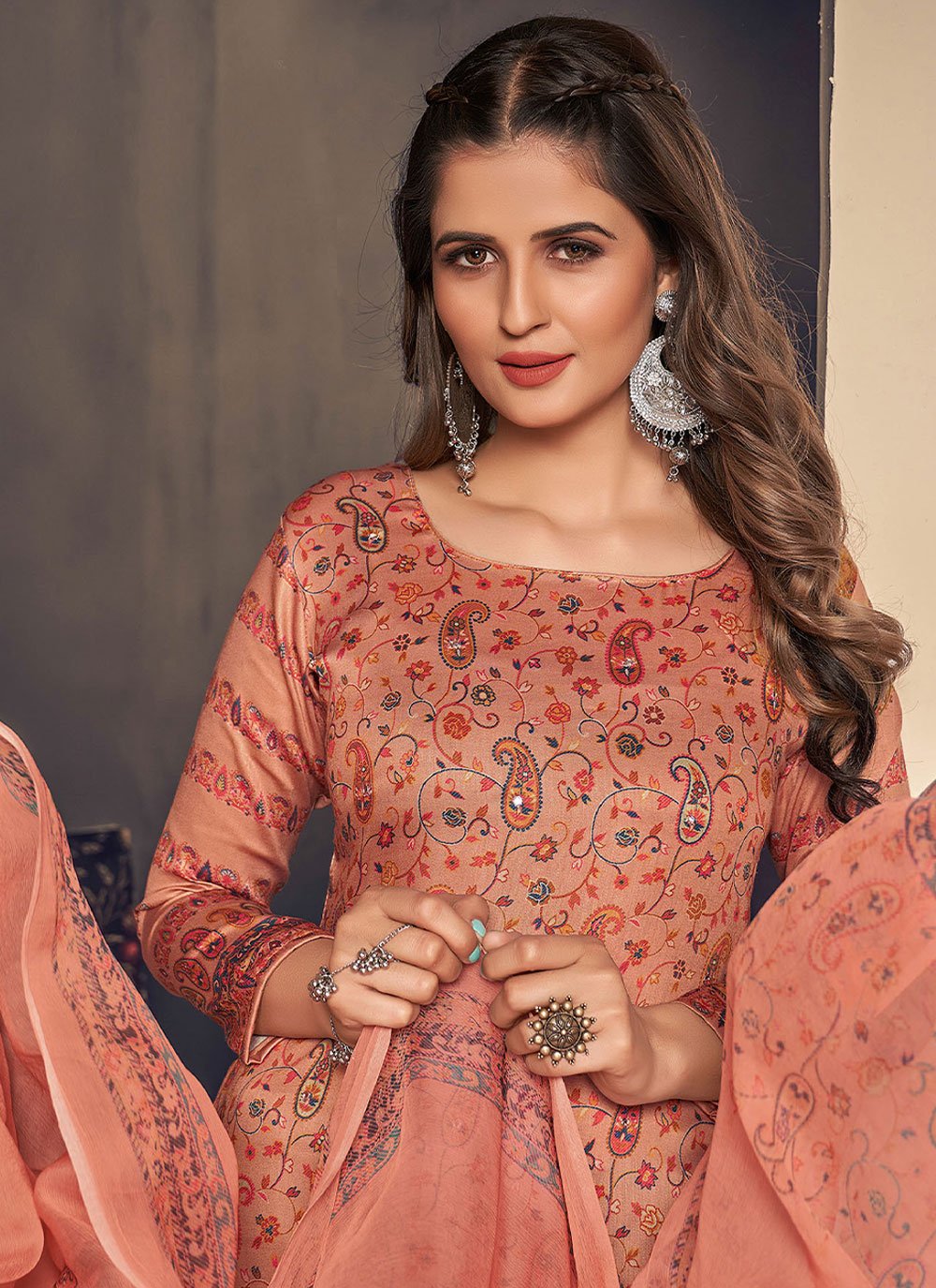 Salwar Suit Cotton Peach Digital Print Salwar Kameez