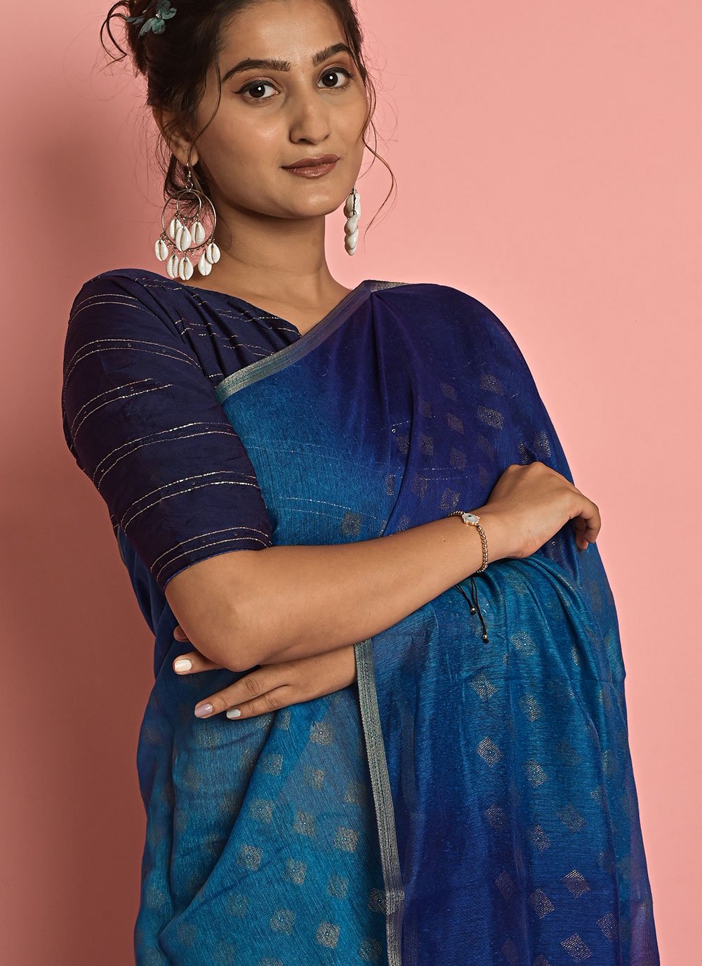 Trendy Saree Cotton Blue Fancy Work Saree