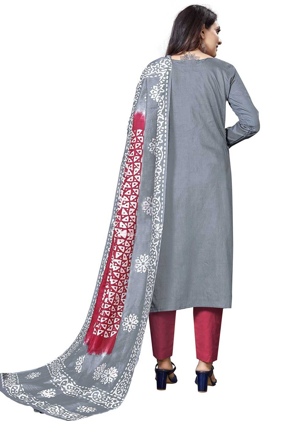 Pant Style Suit Cotton Grey Print Salwar Kameez