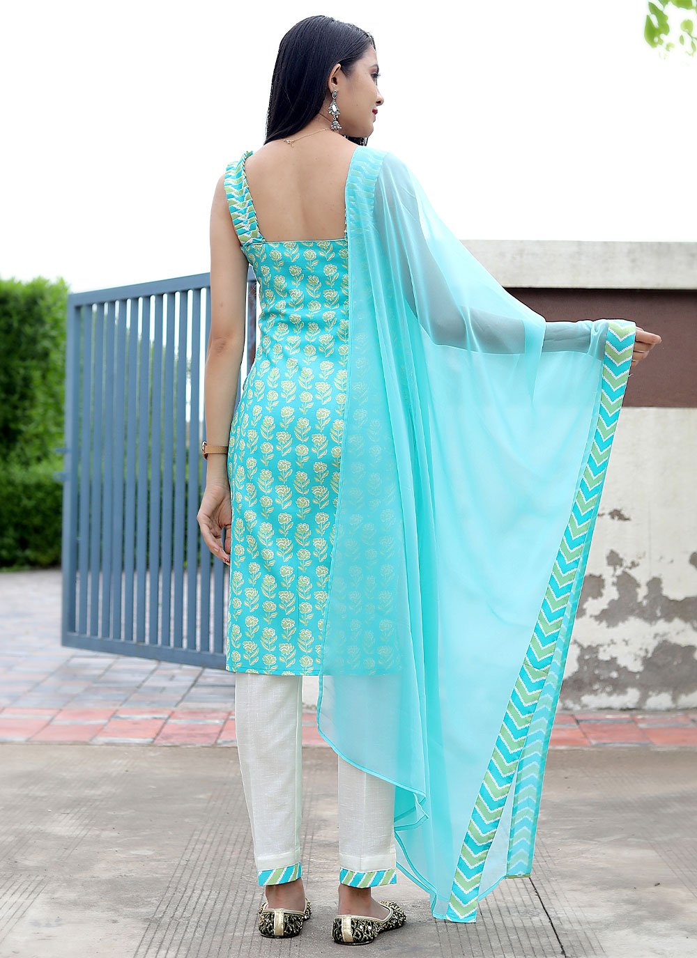 Salwar Suit Cotton Aqua Blue Digital Print Salwar Kameez