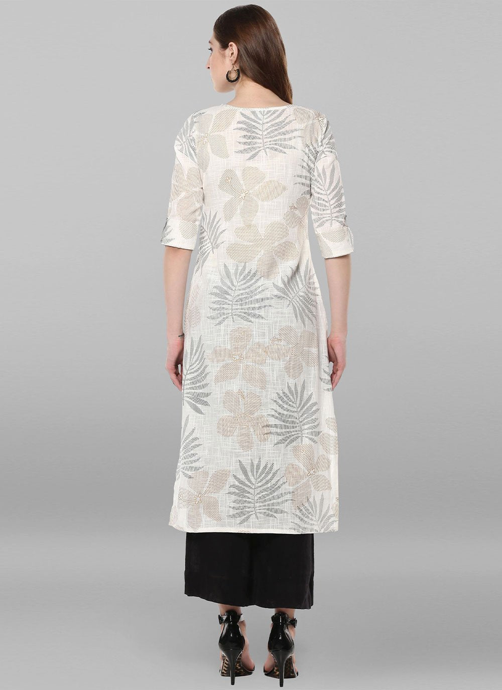 Party Wear Kurti Cotton White Foil Print Kurtis