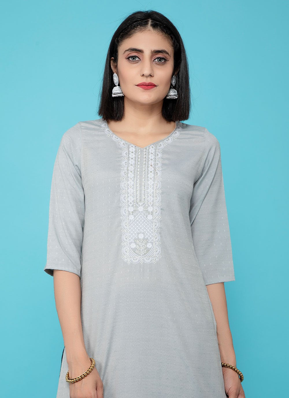 Party Wear Kurti Cotton Grey Print Kurtis