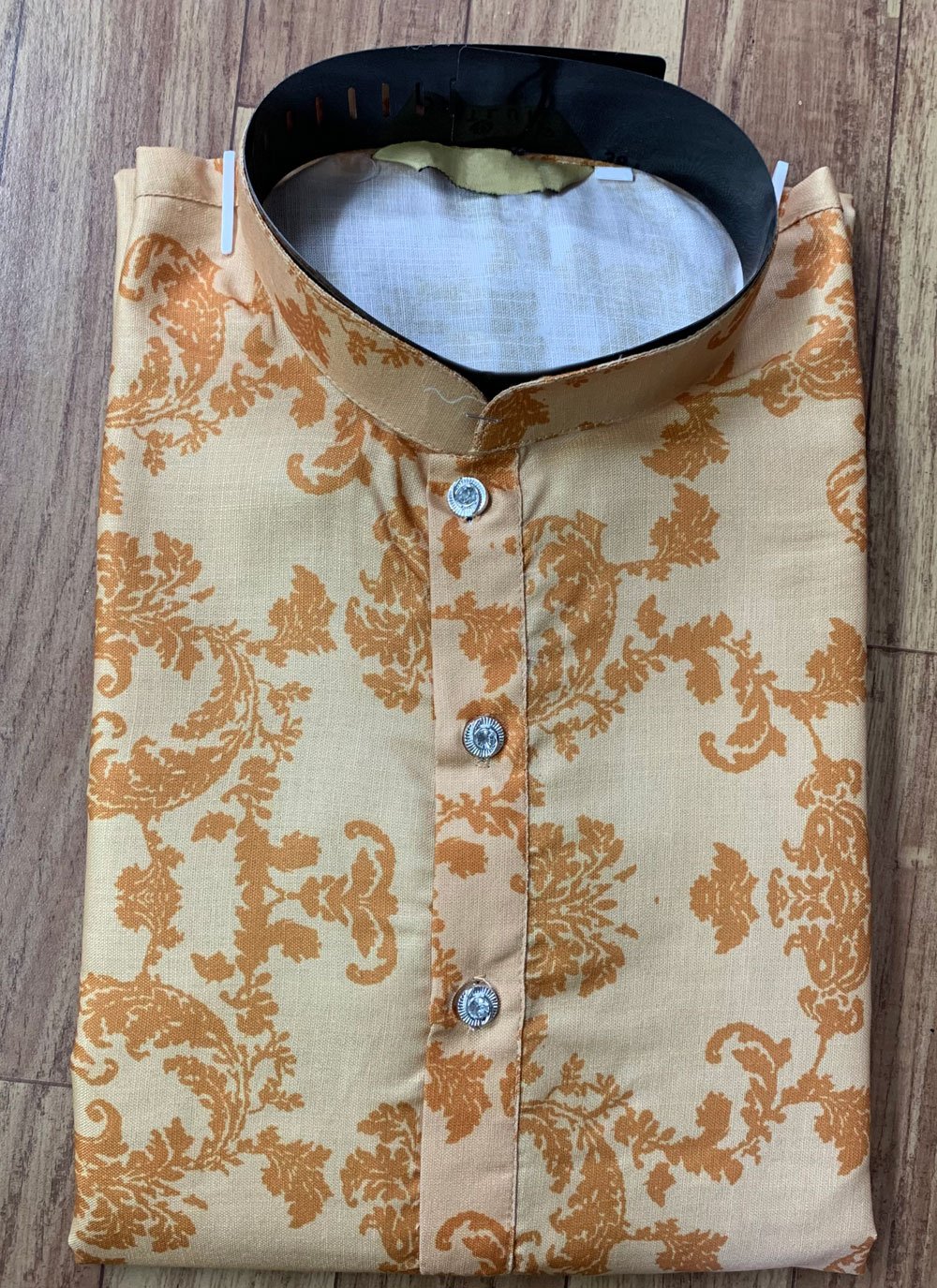 Kurta Pyjama Cotton Orange Digital Print Mens