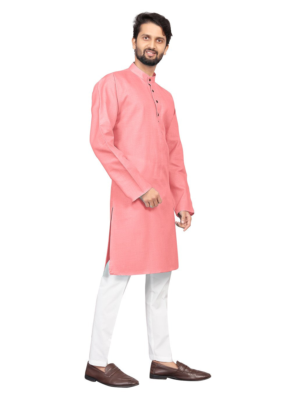 Kurta Pyjama Cotton Pink Plain Mens