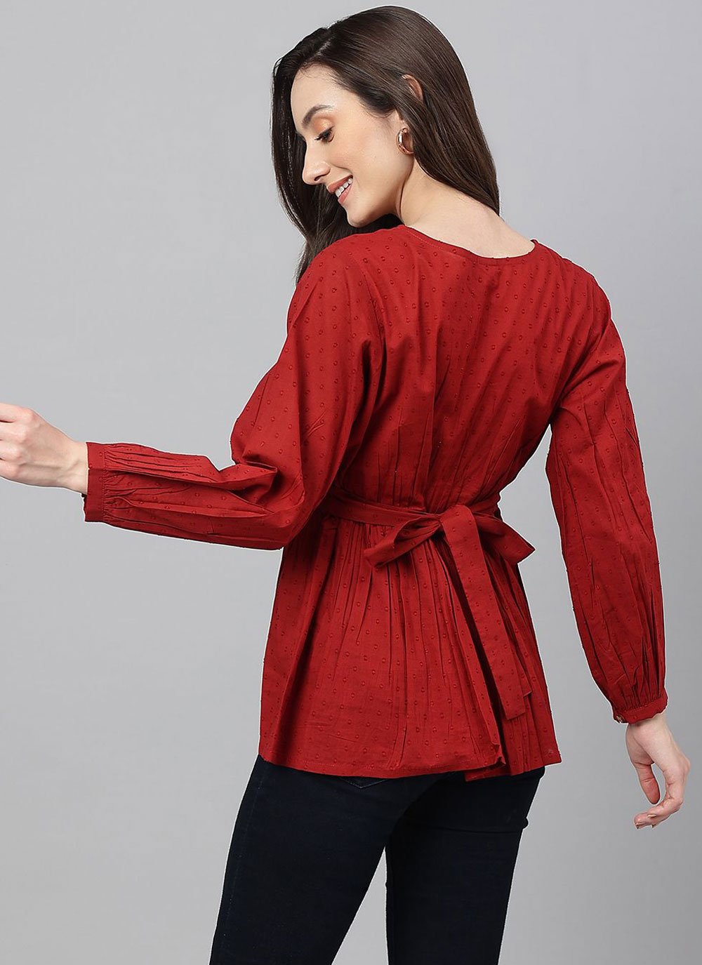 Party Wear Kurti Cotton Maroon Plain Kurtis