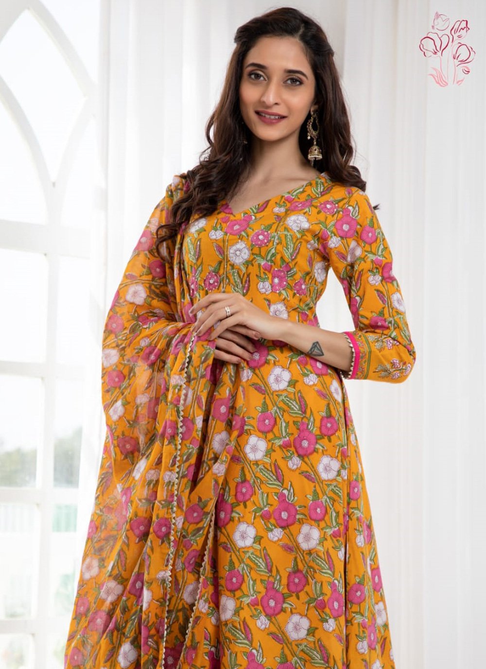 Designer Kurti Cotton Mustard Fancy Work Kurtis