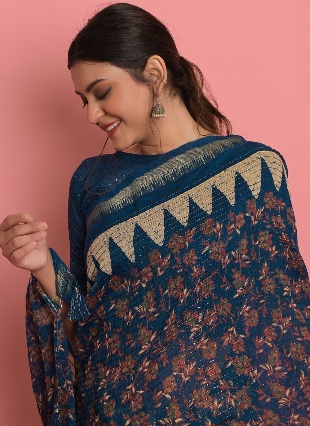 Trendy Saree Cotton Blue Embroidered Saree