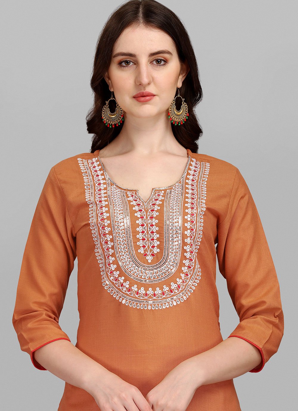Pant Style Suit Cotton Orange Embroidered Salwar Kameez