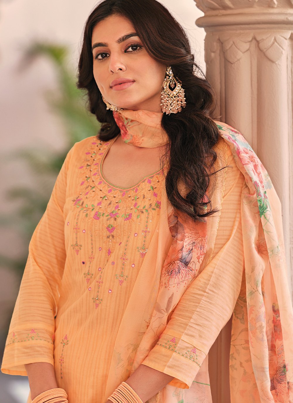 Salwar Suit Cotton Orange Embroidered Salwar Kameez