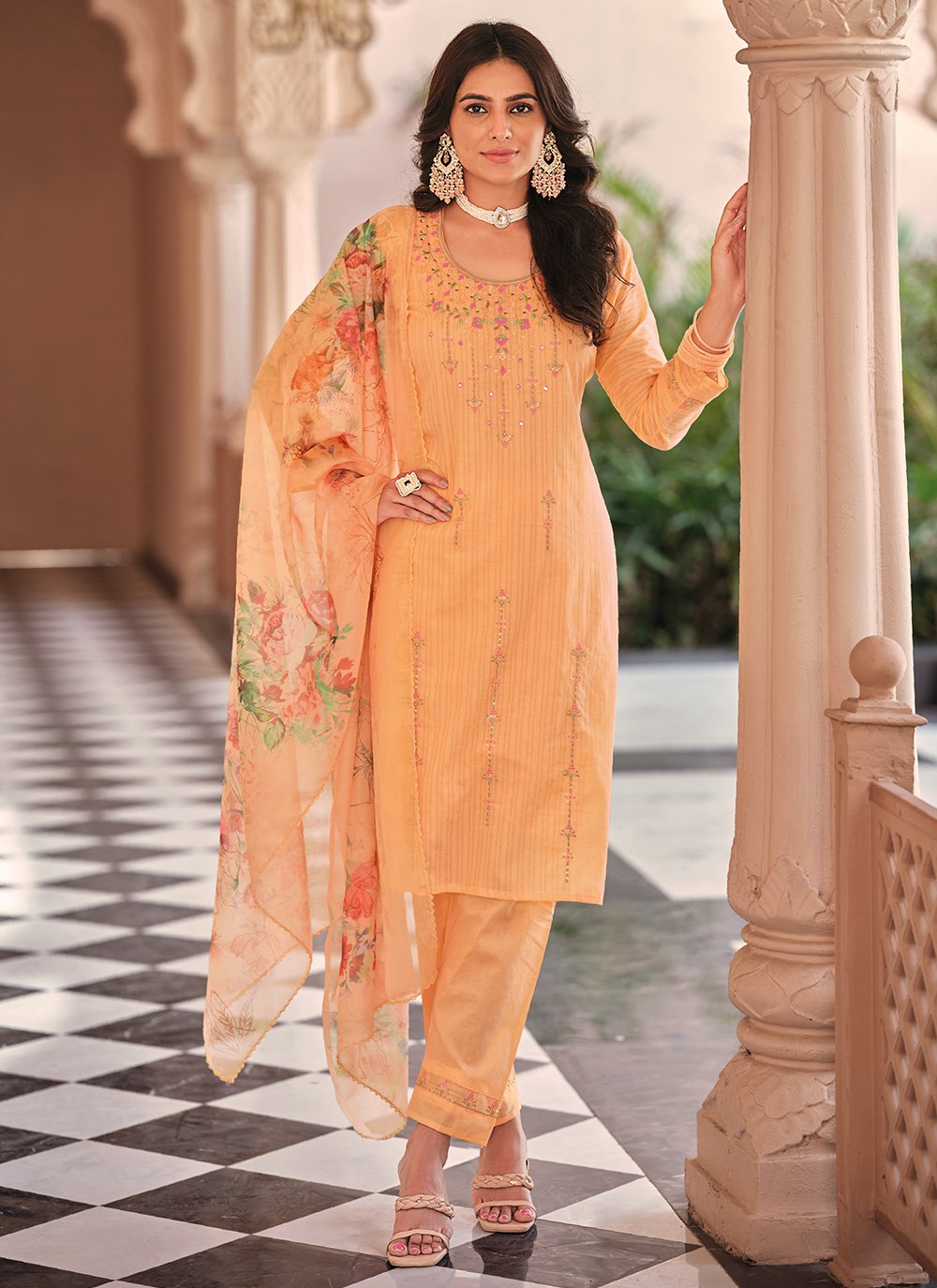 Salwar Suit Cotton Orange Embroidered Salwar Kameez โ Kajols