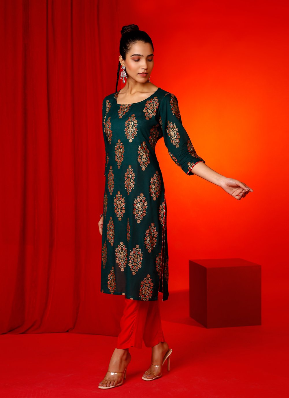 Pant Style Suit Cotton Green Print Salwar Kameez