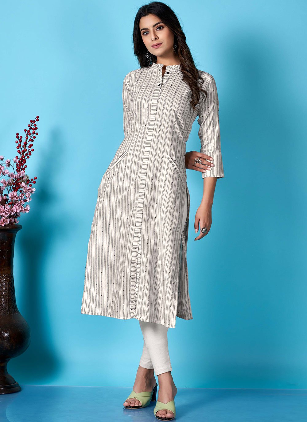 Party Wear Kurti Cotton Grey Sequins Kurtis