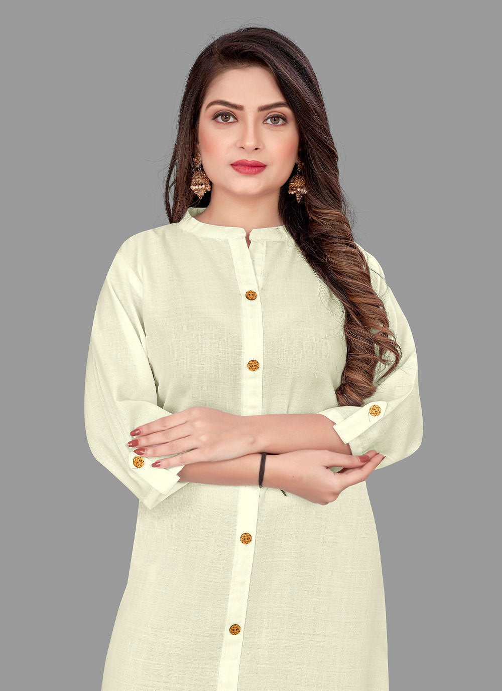 Party Wear Kurti Cotton Off White Plain Kurtis