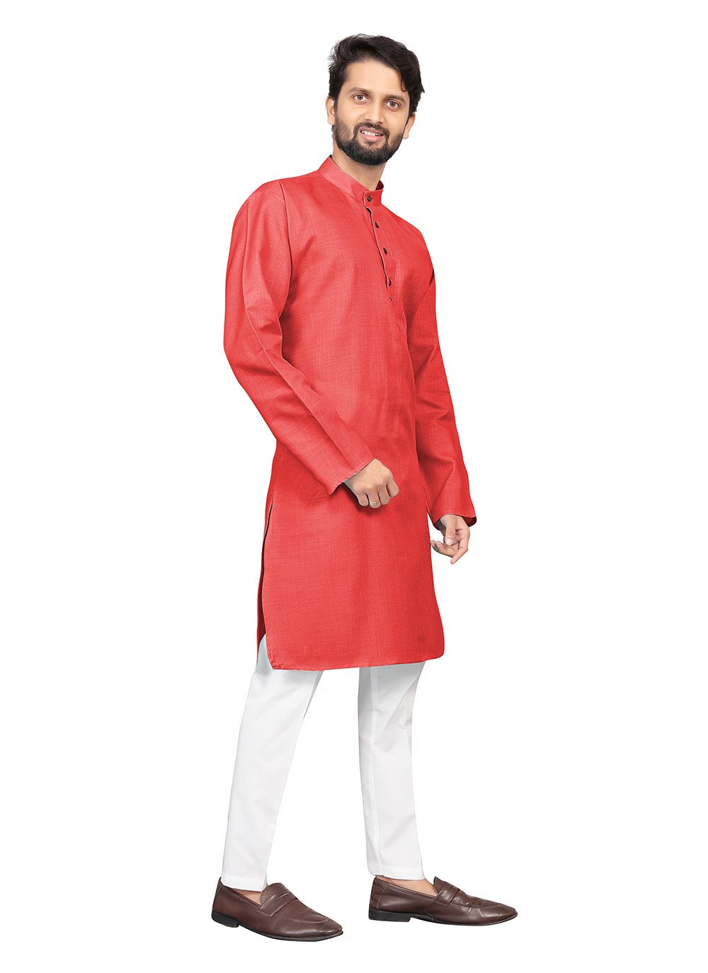 Kurta Pyjama Cotton Red Plain Mens