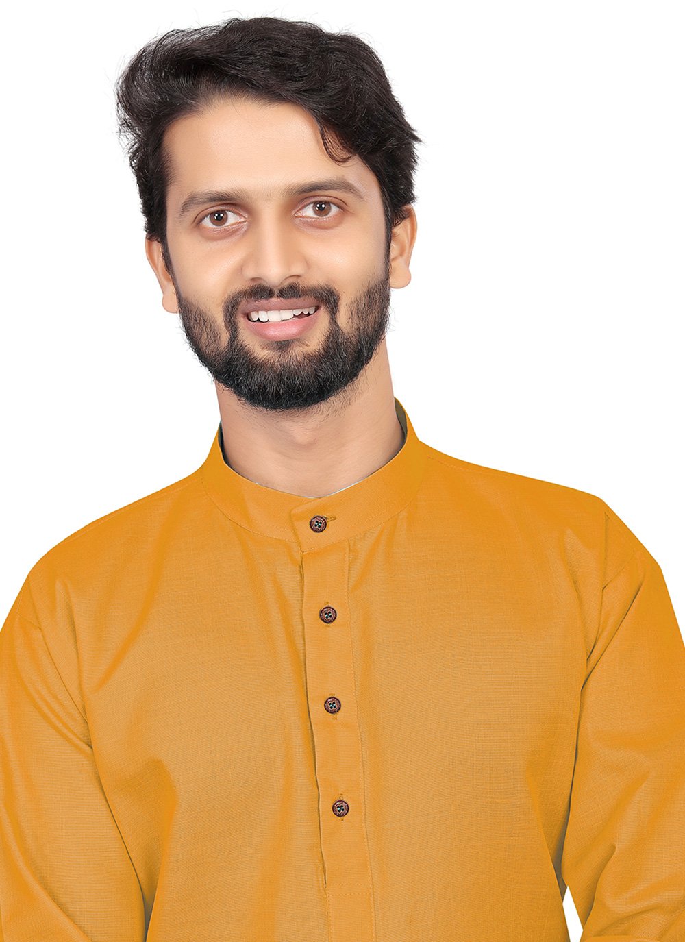 Kurta Pyjama Cotton Yellow Plain Mens