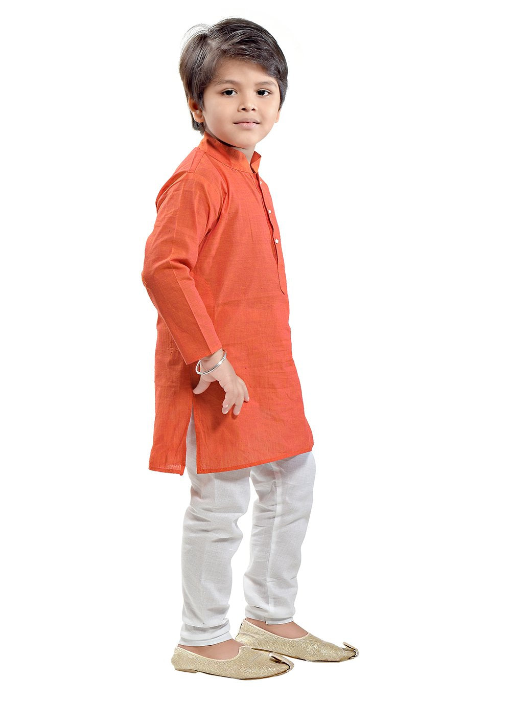 Kurta Pyjama Cotton Orange Plain Kids