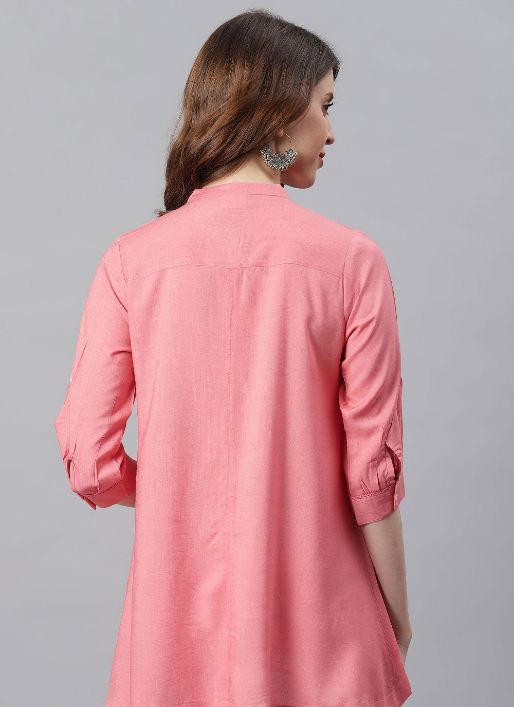 Designer Kurti Cotton Pink Plain Kurtis