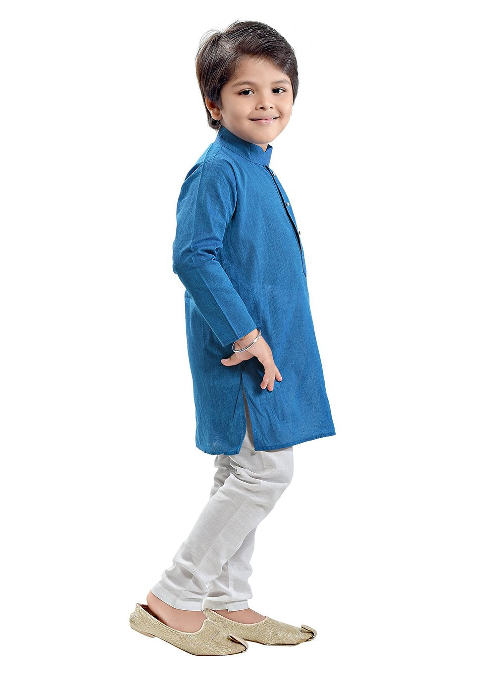 Kurta Pyjama Cotton Blue Plain Kids
