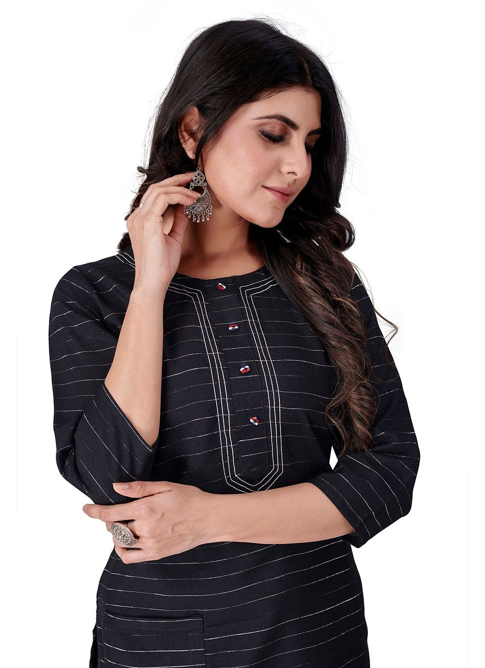 Designer Kurti Cotton Black Print Kurtis