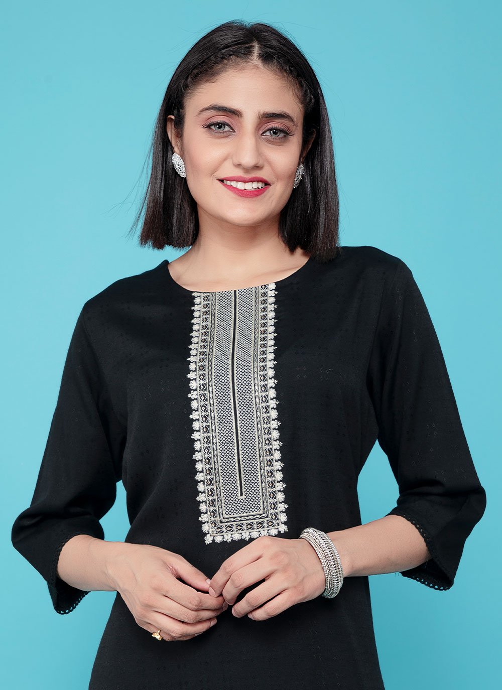 Designer Kurti Cotton Black Print Kurtis