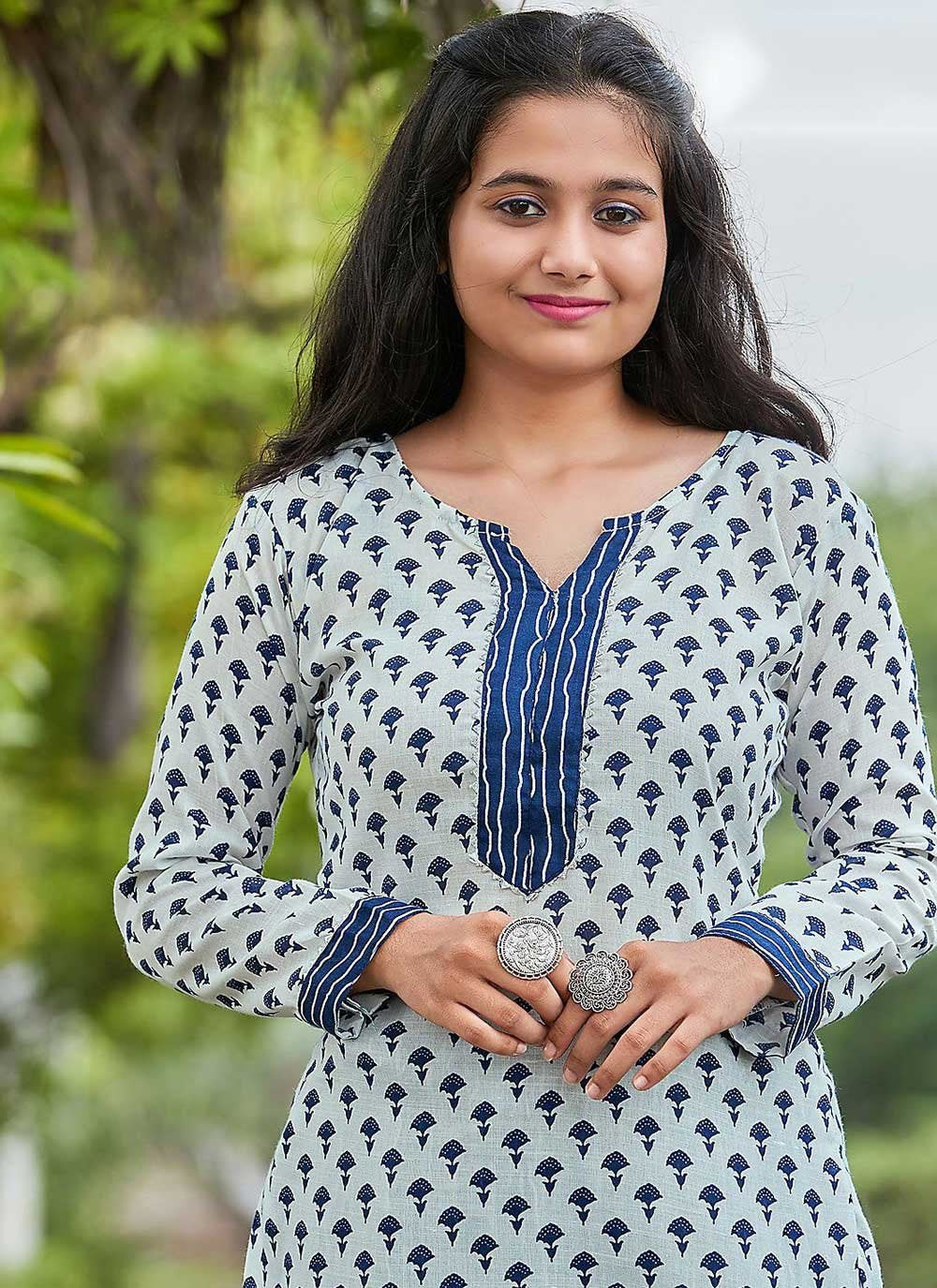 Designer Kurti Cotton Blue Print Kurtis