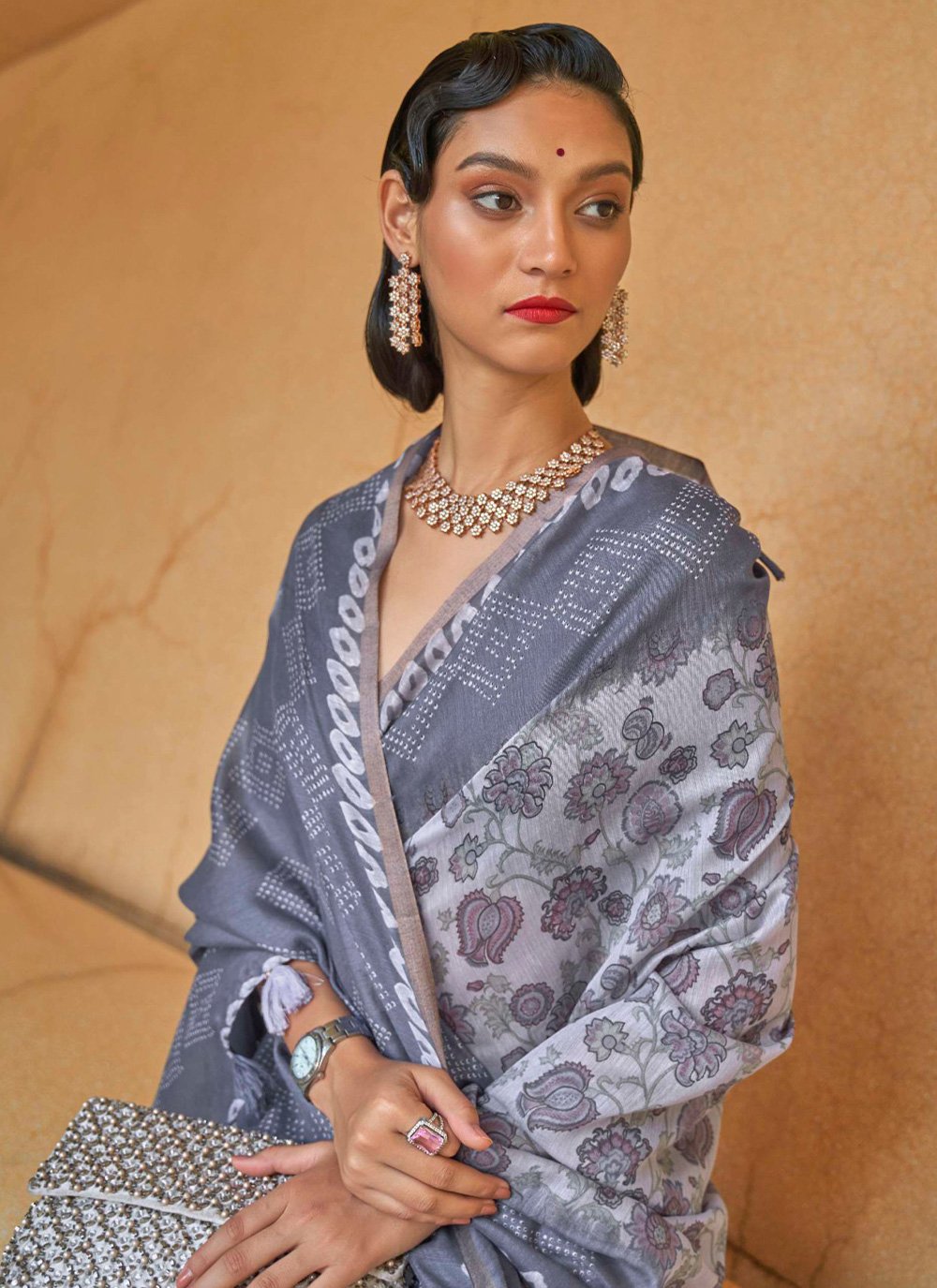 Contemporary Cotton Grey Print Saree
