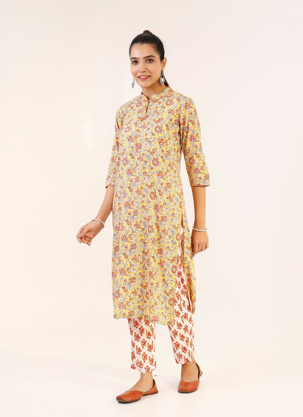 Pant Style Suit Cotton Yellow Print Salwar Kameez