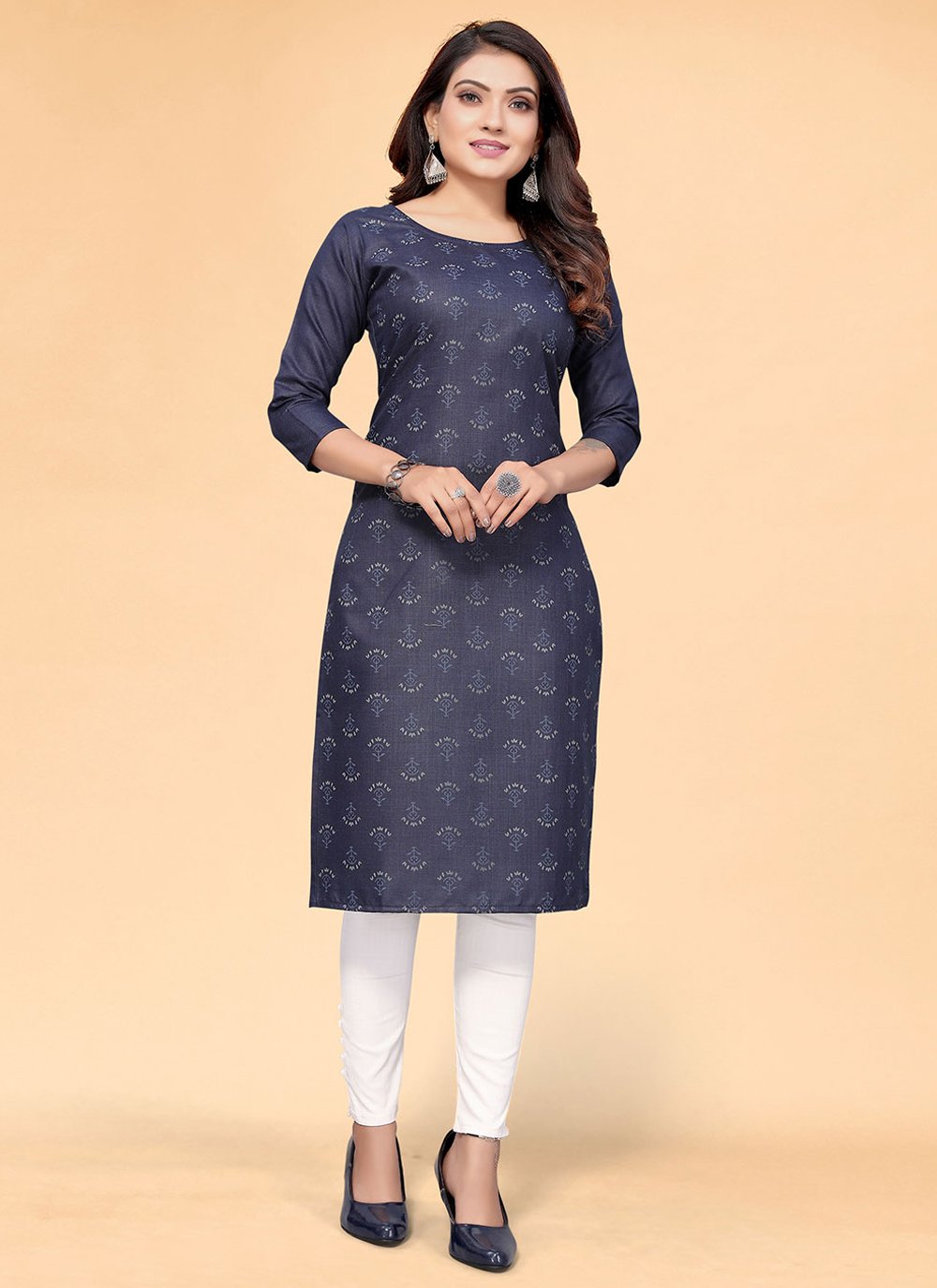 Party Wear Kurti Cotton Blue Print Kurtis