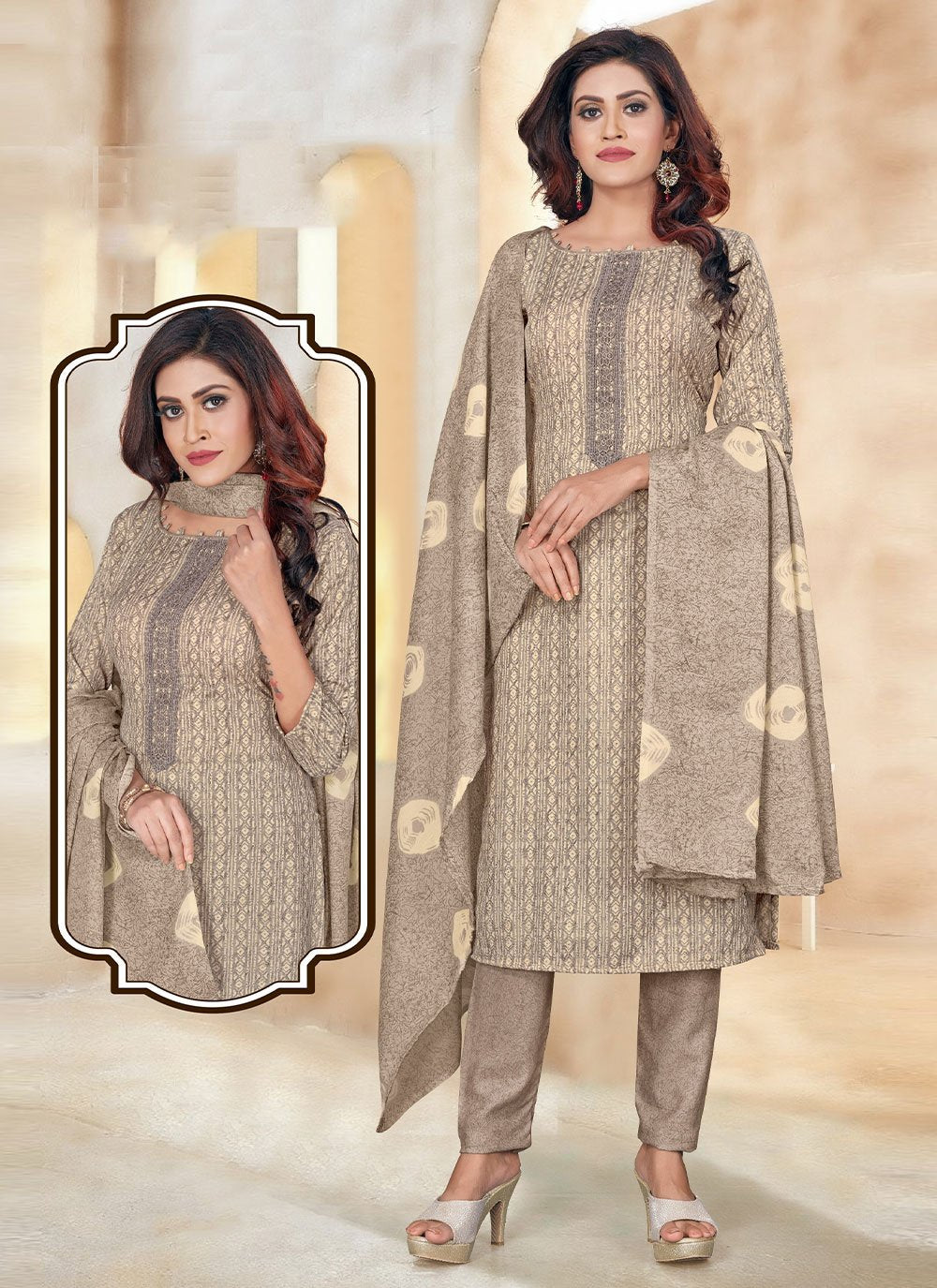 Salwar Suit Cotton Brown Print Salwar Kameez