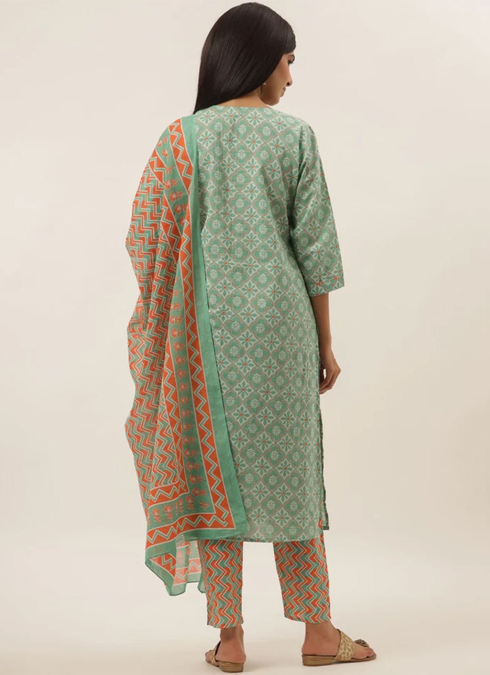 Salwar Suit Cotton Sea Green Print Salwar Kameez