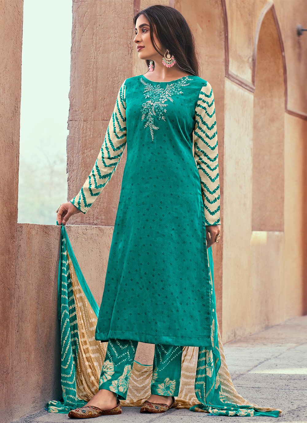 Straight Salwar Suit Cotton Rama Print Salwar Kameez