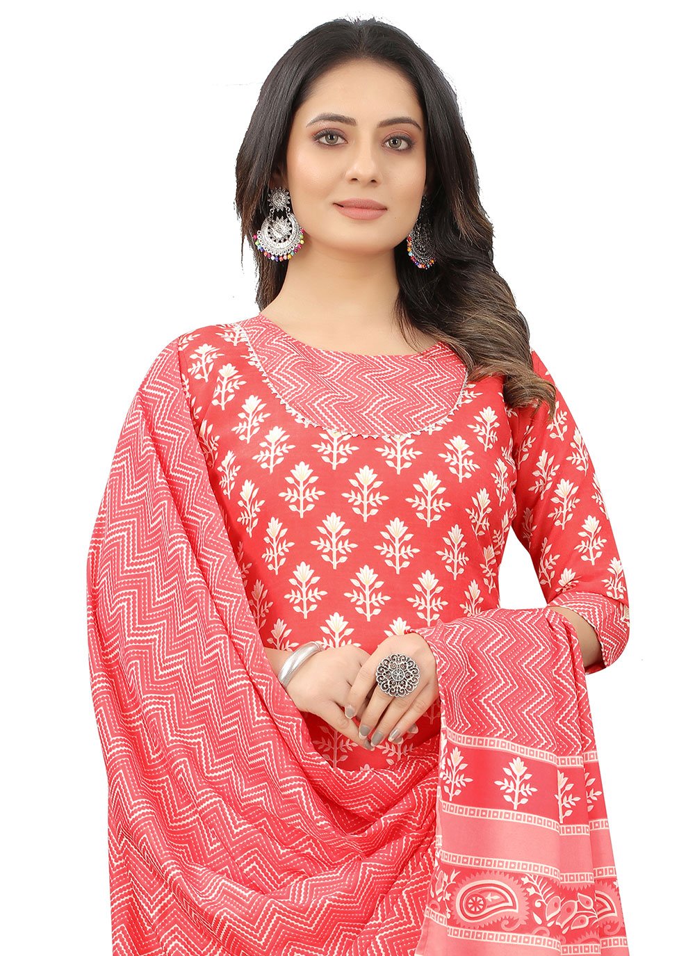 Salwar Suit Cotton Red Print Salwar Kameez
