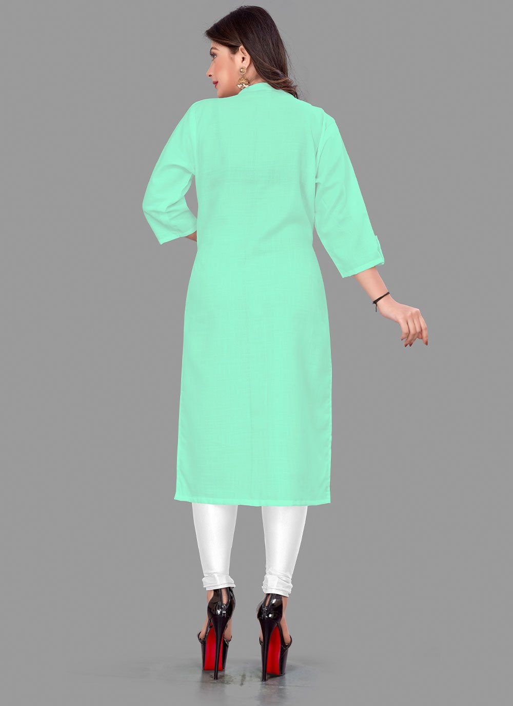 Casual Kurti Cotton Sea Green Plain Kurtis