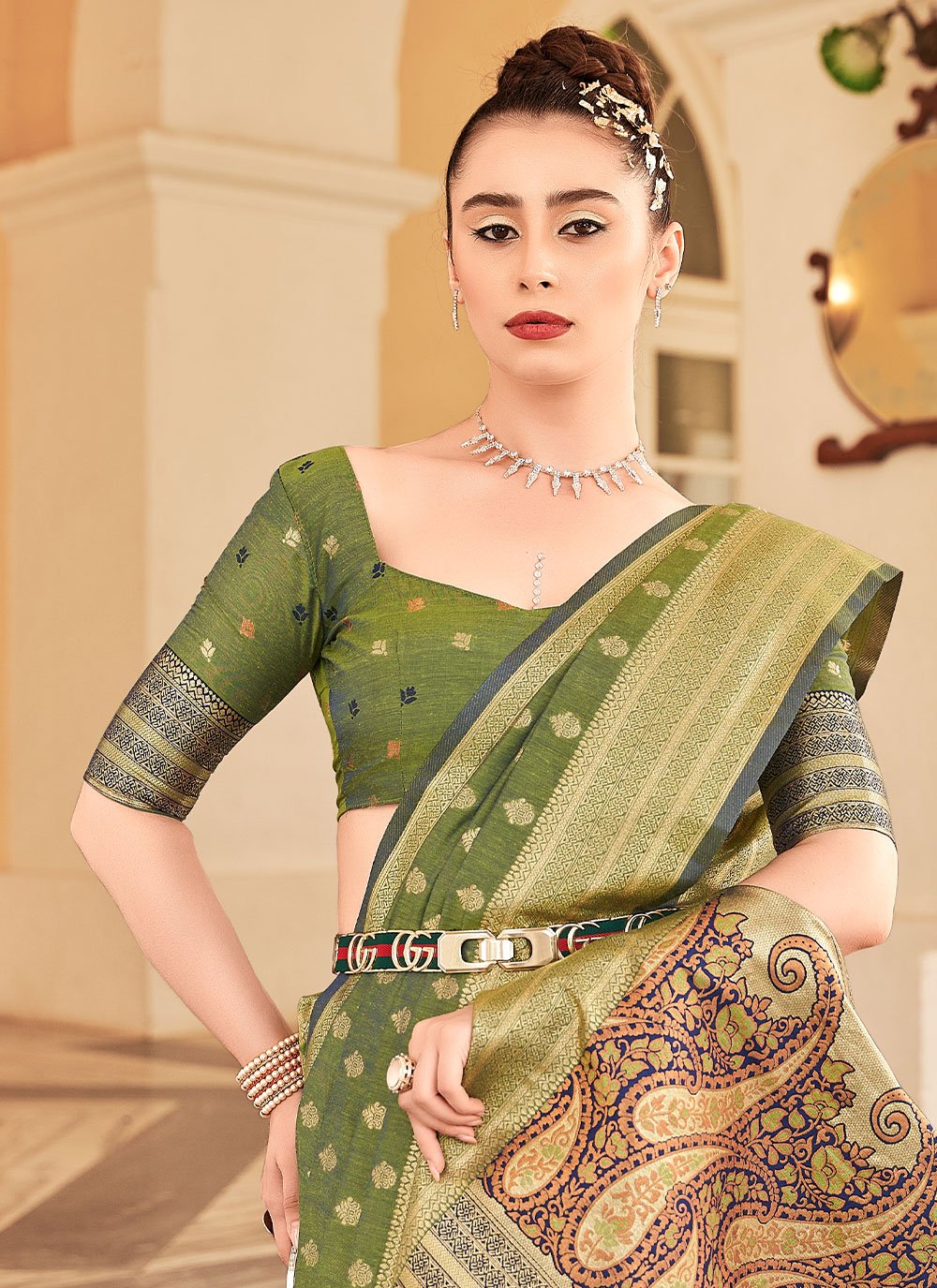 Classic Banarasi Silk Cotton Sea Green Woven Saree