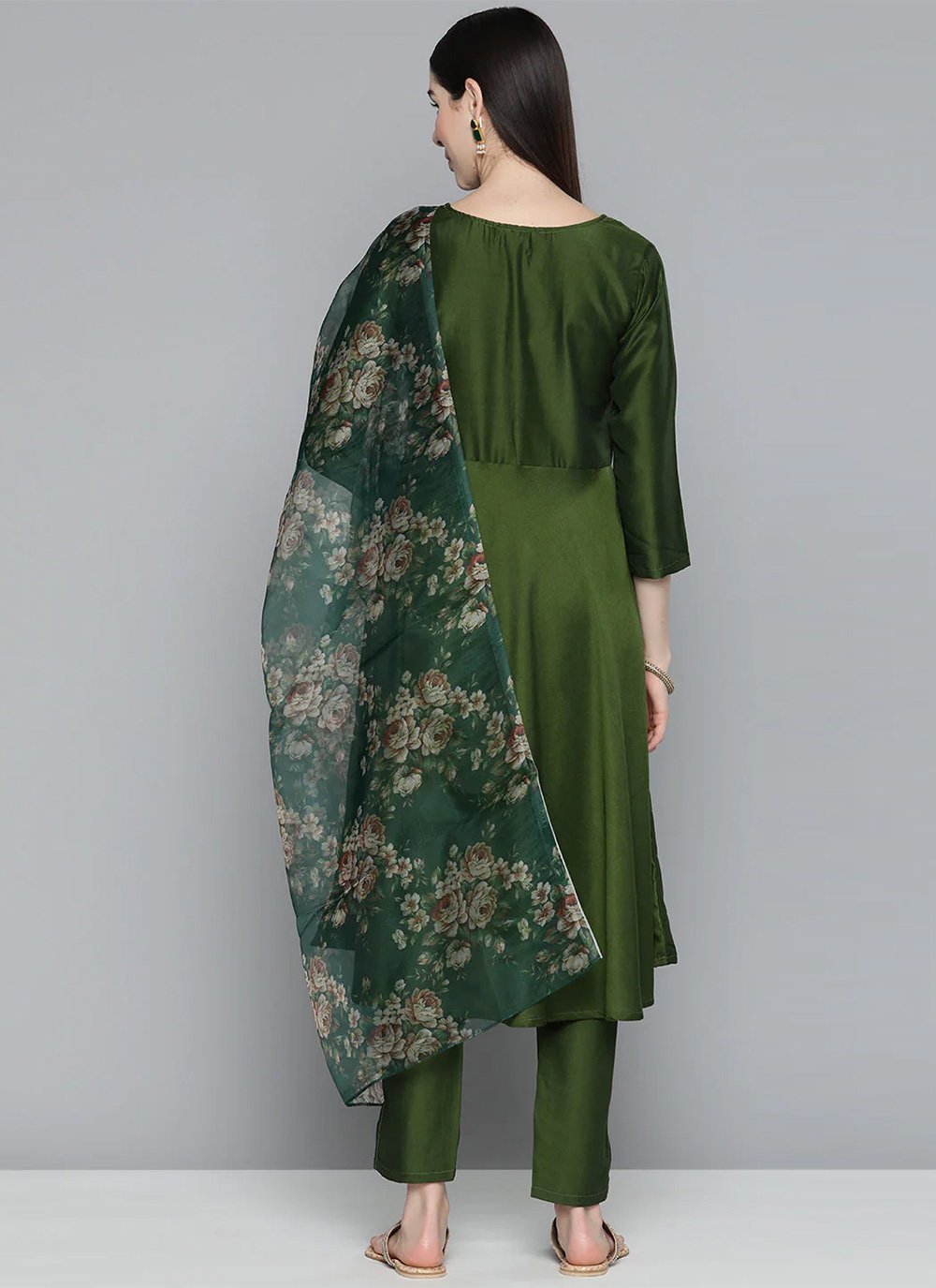 Pant Style Suit Cotton Silk Green Embroidered Salwar Kameez