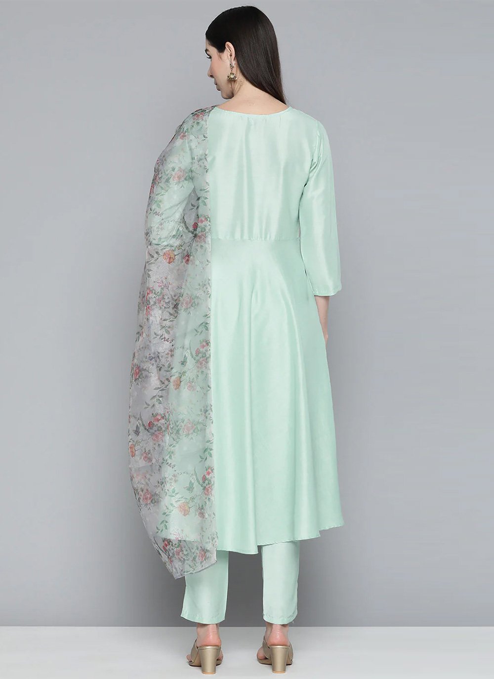 Salwar Suit Cotton Silk Sea Green Embroidered Salwar Kameez